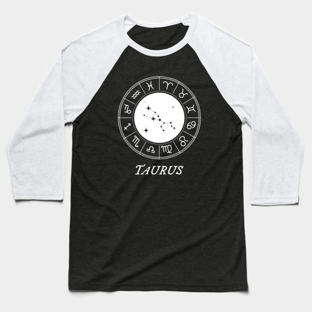 Taurus Zodiac Sign Design With Constellation Baseball T-Shirt by My Zodiac Apparel